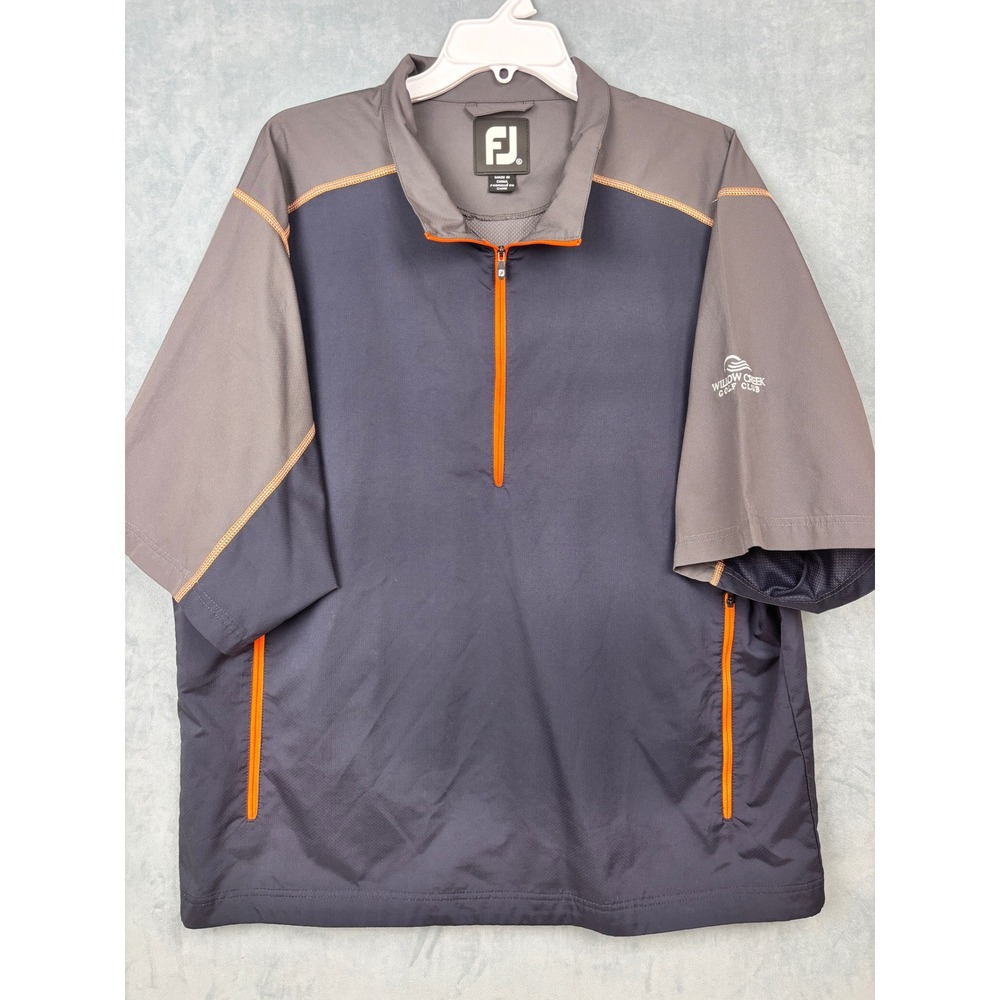 FootJoy Mens XL Golf Windbreaker Pullover Navy Grey Orange Short Sleeve FJ